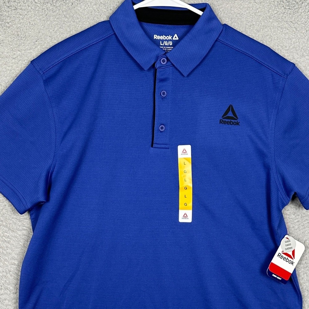 NEW Reebok Polo Shirt Mens Large Classic Blue Performance Short Sleeve Rugby